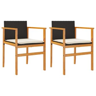 Tuinstoelen 2 st met kussens poly rattan en massief hout zwart 2