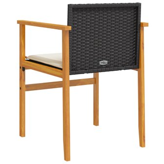 Tuinstoelen 2 st met kussens poly rattan en massief hout zwart 7
