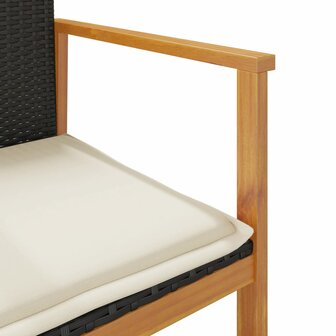 Tuinstoelen 2 st met kussens poly rattan en massief hout zwart 9
