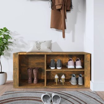 Schoenenkast 100x35x45 cm bewerkt hout gerookt eikenkleurig 3