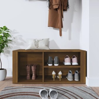 Schoenenkast 100x35x45 cm bewerkt hout bruin eikenkleur 3