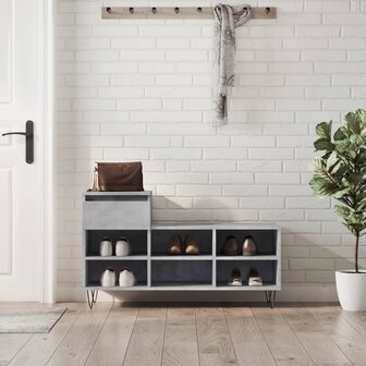Schoenenkast 102x36x60 cm bewerkt hout betongrijs 1