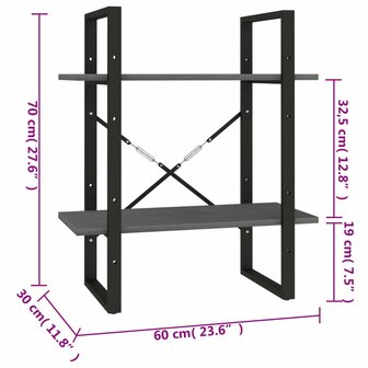 Boekenkast met 2 schappen 60x30x70 cm massief grenenhout grijs 8
