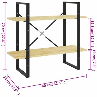 Boekenkast met 2 schappen 80x30x70 cm massief grenenhout 8