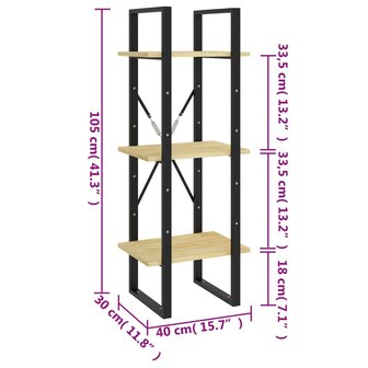 Boekenkast met 3 schappen 40x30x105 cm massief grenenhout 8