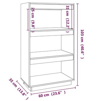 Boekenkast/kamerscherm 60x35x103 cm massief grenenhout wit 8