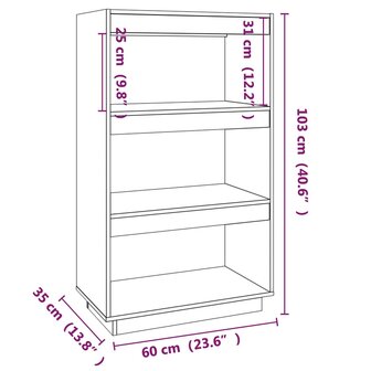 Boekenkast/kamerscherm 60x35x103 cm massief grenenhout grijs 8