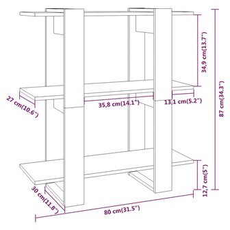 Boekenkast/kamerscherm 80x30x87 cm gerookt eikenkleurig 7