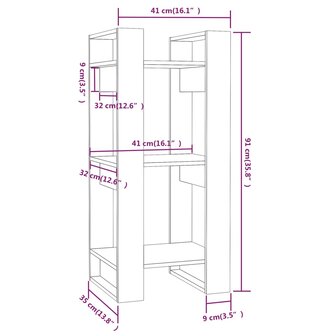Boekenkast/kamerscherm 41x35x91 cm massief grenenhout grijs 8