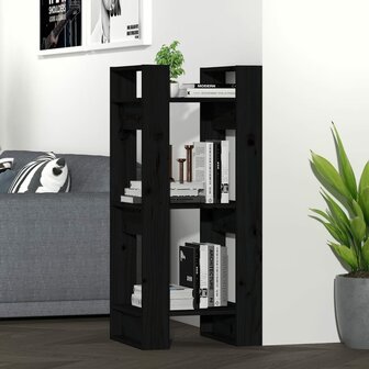 Boekenkast/kamerscherm 41x35x91 cm massief grenenhout zwart 1