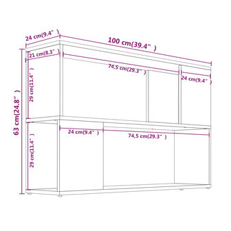 Boekenkast 100x24x63 cm bewerkt hout grijs sonoma eikenkleurig 7