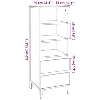 Hoge kast 40x36x110 cm bewerkt hout wit 9