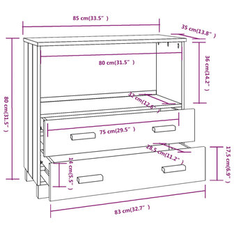 Dressoir HAMAR 85x35x80 cm massief grenenhout honingbruin 9