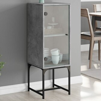 Bijzetkast met glazen deur 35x37x100 cm betongrijs 1