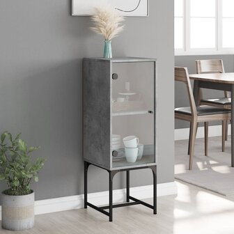 Bijzetkast met glazen deur 35x37x100 cm betongrijs 3