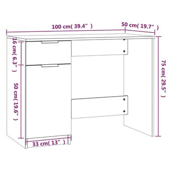 Bureau 100x50x75 cm bewerkt hout gerookt eikenkleurig 9