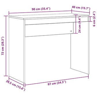 Bureau 90x40x72 cm bewerkt hout artisanaal eikenkleur 9