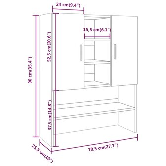 Wasmachinekast 70,5x25,5x90 cm gerookt eikenkleurig 9