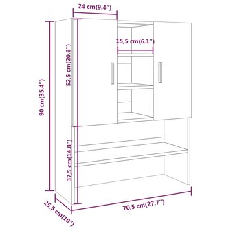 Wasmachinekast 70,5x25,5x90 cm bruin eikenkleur 9