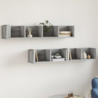 Wandkasten 2 st 99x18x16,5 cm bewerkt hout grijs sonoma eiken 1