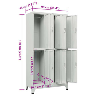 Lockerkast met 6 vakken 90x45x180 cm staal grijs  8