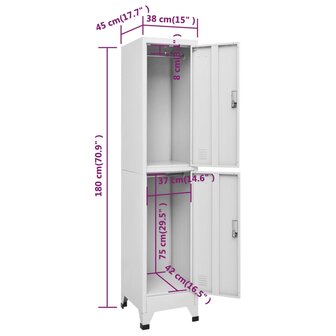 Lockerkast met 2 vakken 38x45x180 cm   8