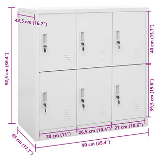 Lockerkast 90x45x92,5 cm staal lichtgrijs 8