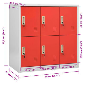 Lockerkast 90x45x92,5 cm staal lichtgrijs en rood 8