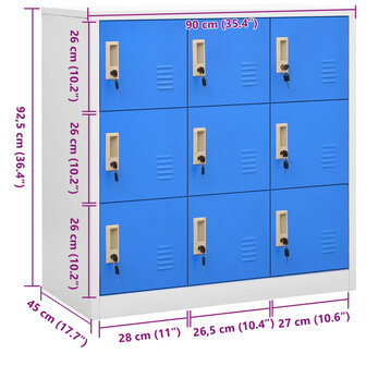 Lockerkast 90x45x92,5 cm staal lichtgrijs en blauw 8
