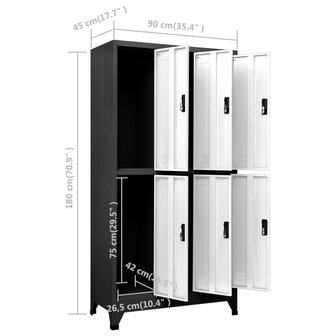 Lockerkast 90x45x180 cm staal antracietkleurig en wit 8