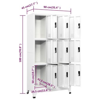 Lockerkast 90x45x180 cm staal wit 8