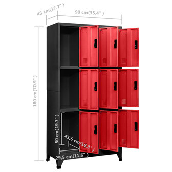 Lockerkast 90x45x180 cm staal antracietkleurig en rood 8