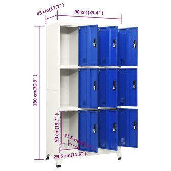 Lockerkast 90x45x180 cm staal grijs en blauw 8