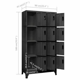 Lockerkast 90x45x180 cm staal antracietkleurig 8