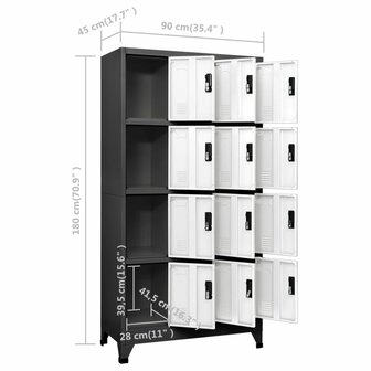 Lockerkast 90x45x180 cm staal antracietkleurig en wit 8