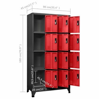Lockerkast 90x45x180 cm staal antracietkleurig en rood 8