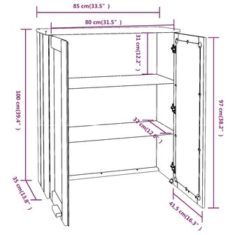 Opzetkast HAMAR 85x35x100 cm massief grenenhout lichtgrijs 9