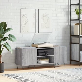 Platenkast 121x38x48 cm bewerkt hout grijs sonoma eikenkleurig 1