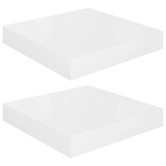 Wandschappen zwevend 2 st 23x23,5x3,8 cm MDF hoogglans wit 2