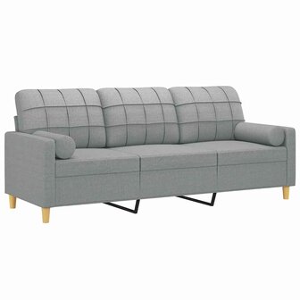 Driezitsbank met sierkussens 180 cm stof lichtgrijs 3