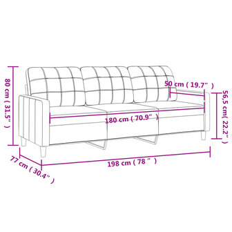 Driezitsbank 180 cm stof lichtgeel 8