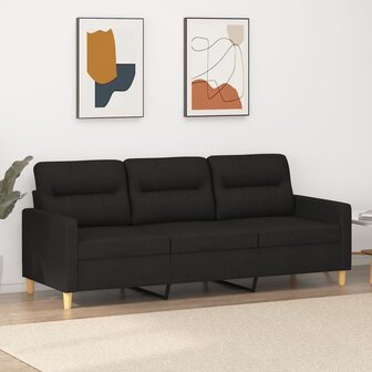 Driezitsbank 180 cm stof zwart 1