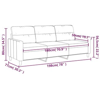 Driezitsbank 180 cm stof zwart 8