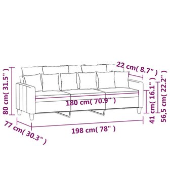 Driezitsbank 180 cm stof wijnrood 8