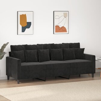 Driezitsbank 180 cm fluweel zwart 1