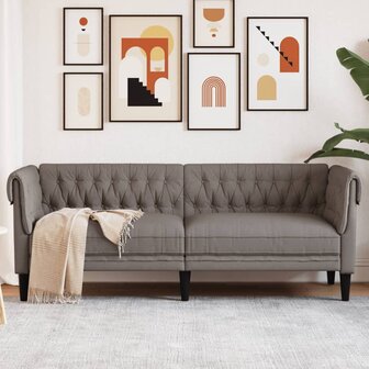Driezitsbank Chesterfield-stijl stof taupe 1