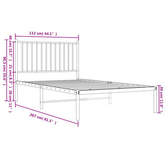 Bedframe met hoofdbord metaal wit 107x203 cm 9