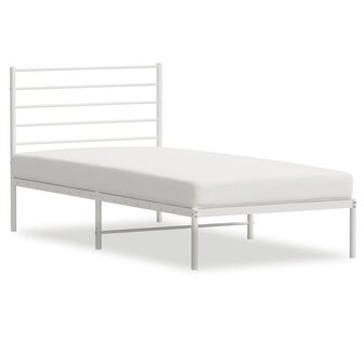 Bedframe met hoofdbord metaal wit 107x203 cm 2