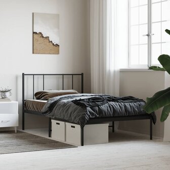 Bedframe met hoofdbord metaal zwart 100x190 cm 1