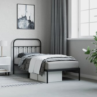 Bedframe met hoofdbord metaal zwart 90x200 cm 4